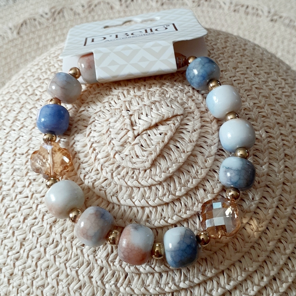 Women's Beaded Bracelet - Blue, White, Gold, Lavender